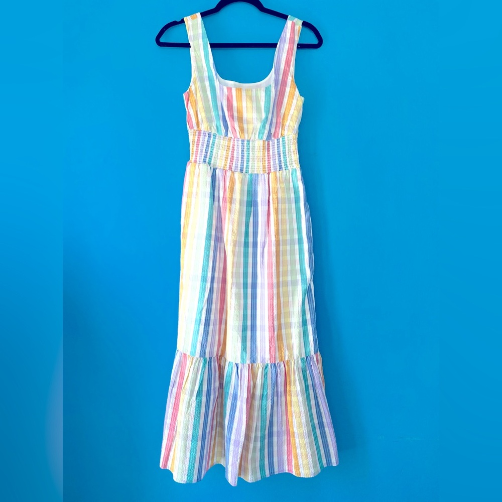 J Crew Rainbow Gingham Seersucker Summer Dress